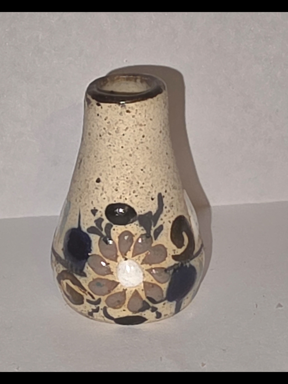 Cream Ceramic Floral Accent Vase with Navy & Brown Motif